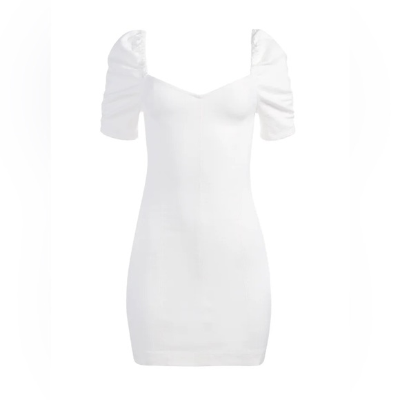 NWT Alice and Olivia Mini Puff Sleeve Denim Mini Dress in Vintage Sugar size 0 - Picture 6 of 6